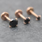 Black CZ Threadless Rose Gold Stud Earring • Tiny Tragus Flat Back • Labret Piercing Stud • Rose Gold PVD Nose Stud • Forward Helix Earring