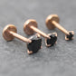 Black CZ Threadless Rose Gold Stud Earring • Tiny Tragus Flat Back • Labret Piercing Stud • Rose Gold PVD Nose Stud • Forward Helix Earring