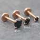 Black CZ Threadless Rose Gold Stud Earring • Tiny Tragus Flat Back • Labret Piercing Stud • Rose Gold PVD Nose Stud • Forward Helix Earring