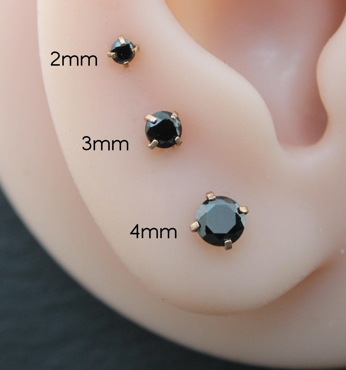 Black CZ Threadless Rose Gold Stud Earring • Tiny Tragus Flat Back • Labret Piercing Stud • Rose Gold PVD Nose Stud • Forward Helix Earring