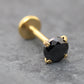 Black CZ Gold Threadless Stud Earrings ~ Push Pin Nose Ring ~ Tragus Piercing Stud ~ Labret Earring ~ Gold PVD Flat Back Earring Stack