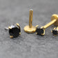 Black CZ Gold Threadless Stud Earrings ~ Push Pin Nose Ring ~ Tragus Piercing Stud ~ Labret Earring ~ Gold PVD Flat Back Earring Stack
