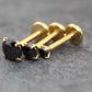 Black CZ Gold Threadless Stud Earrings ~ Push Pin Nose Ring ~ Tragus Piercing Stud ~ Labret Earring ~ Gold PVD Flat Back Earring Stack