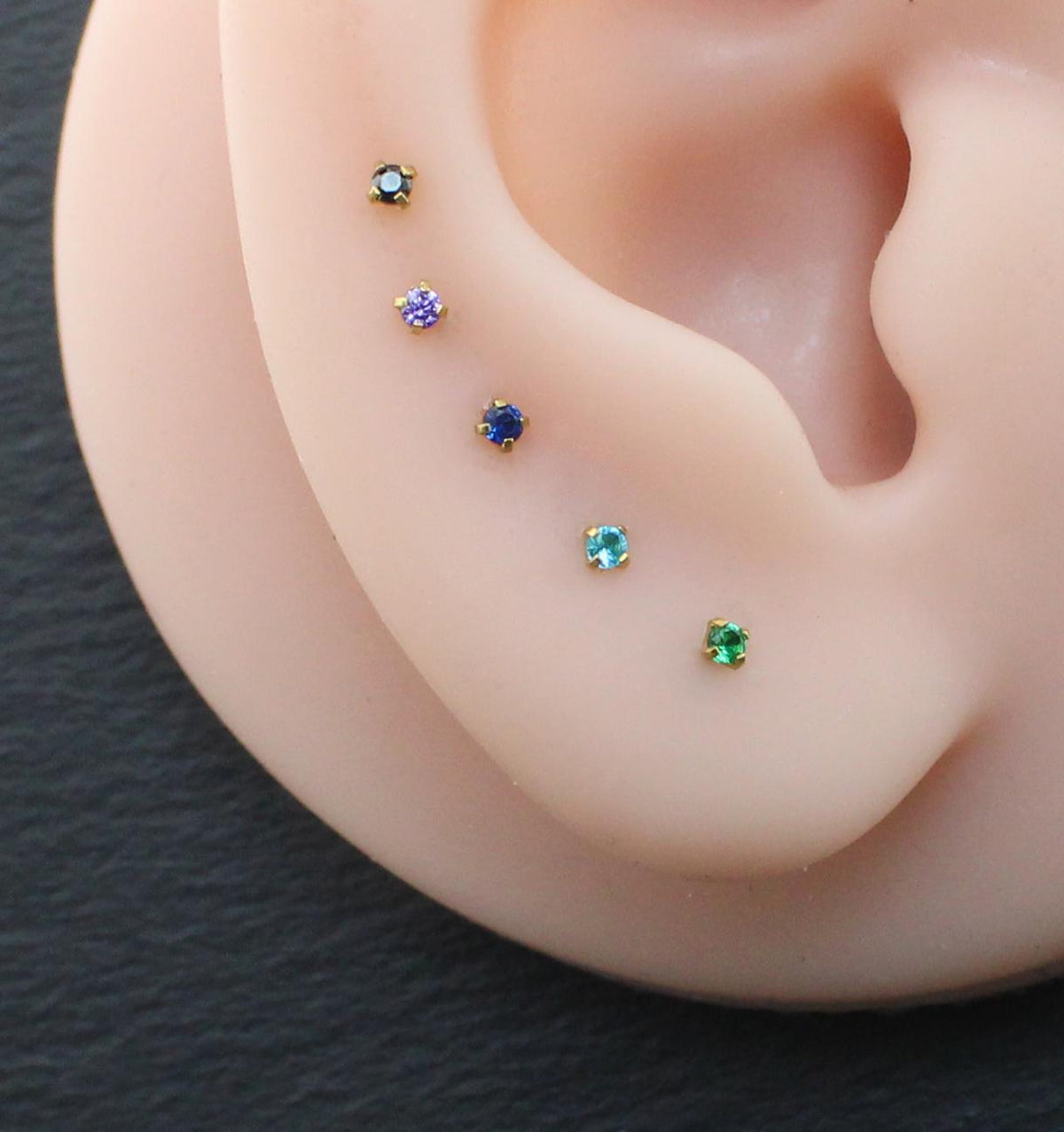 Tiny Flat Back Gold Stud Earring • Threadless Push Pin Flat Back Earring • Threadless Tragus Ear Stack • Petite 1.5mm CZ Gold Forward Helix