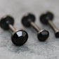 Black Crystal Threadless Flat Back Earring - Tragus Piercing Stud - Labret Stud Earring Stack - Helix Earring - Tiny Bezel Set Nose Ring