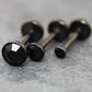 Black Crystal Threadless Flat Back Earring - Tragus Piercing Stud - Labret Stud Earring Stack - Helix Earring - Tiny Bezel Set Nose Ring