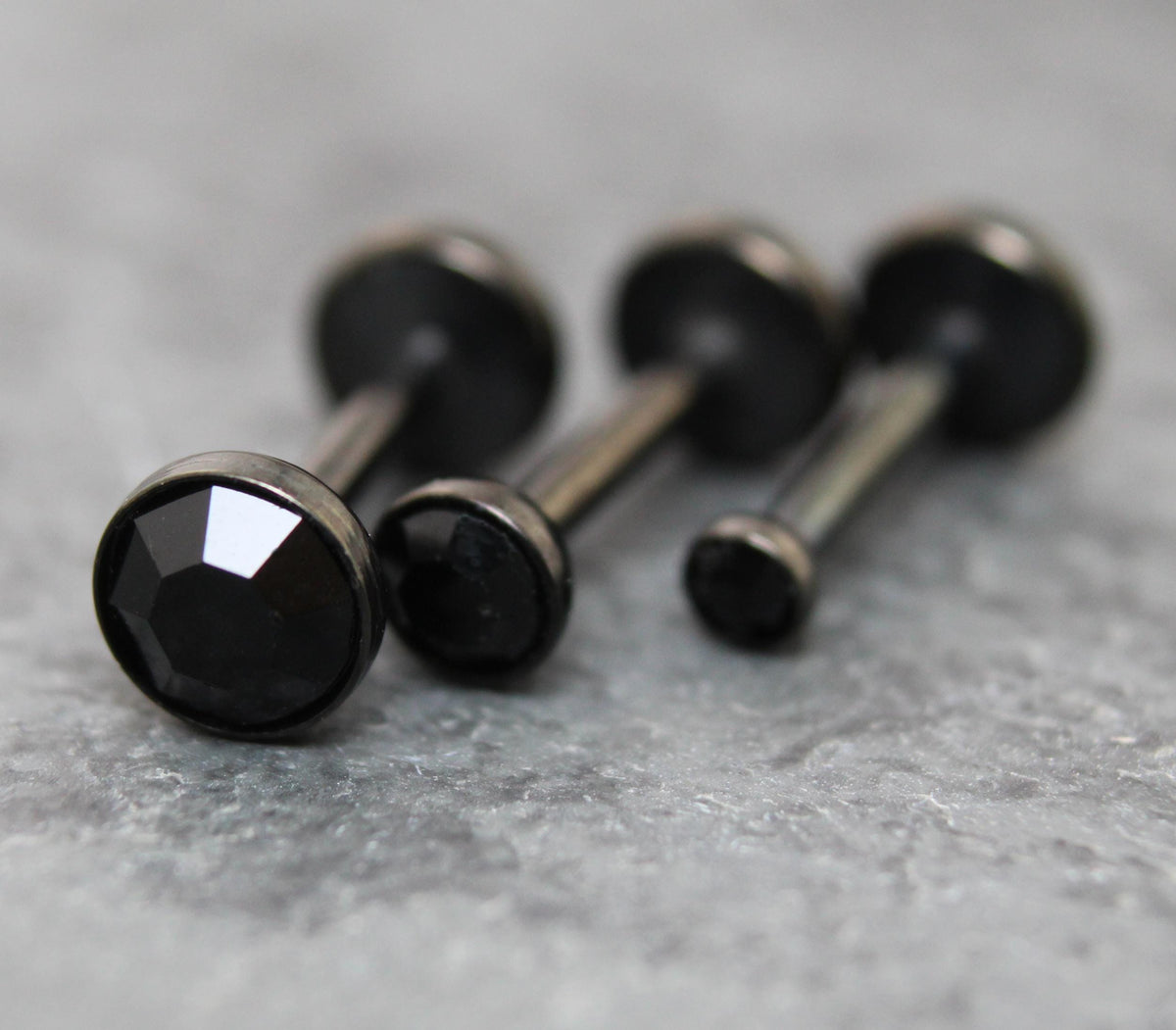 Tiny Black Crystal Threadless Flat Back Earring - Tragus Piercing Stud - Labret Stud Earring Stack - Helix Earring - Bezel Set Nose Ring