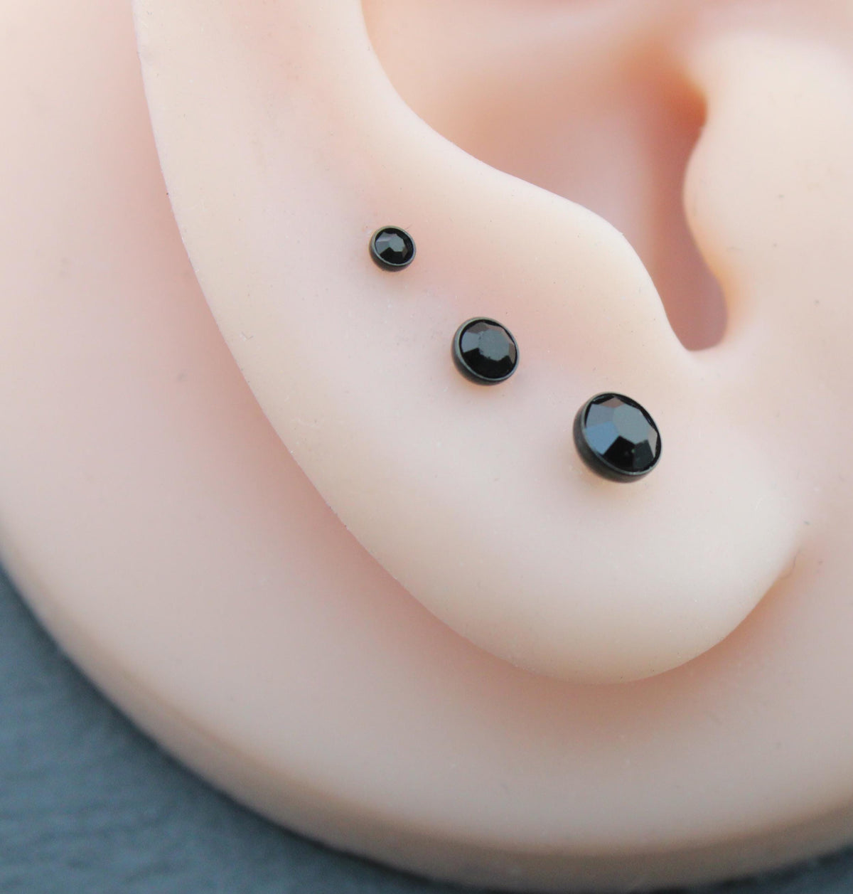 Black Crystal Threadless Flat Back Earring - Tragus Piercing Stud - Labret Stud Earring Stack - Helix Earring - Tiny Bezel Set Nose Ring