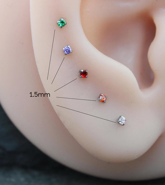 Petite 1.5mm Flat Back Silver Stud Earring • Threadless Push Pin Flat Back Earring • Flat Back Cartilage Ear Stack • Forward Helix Earring