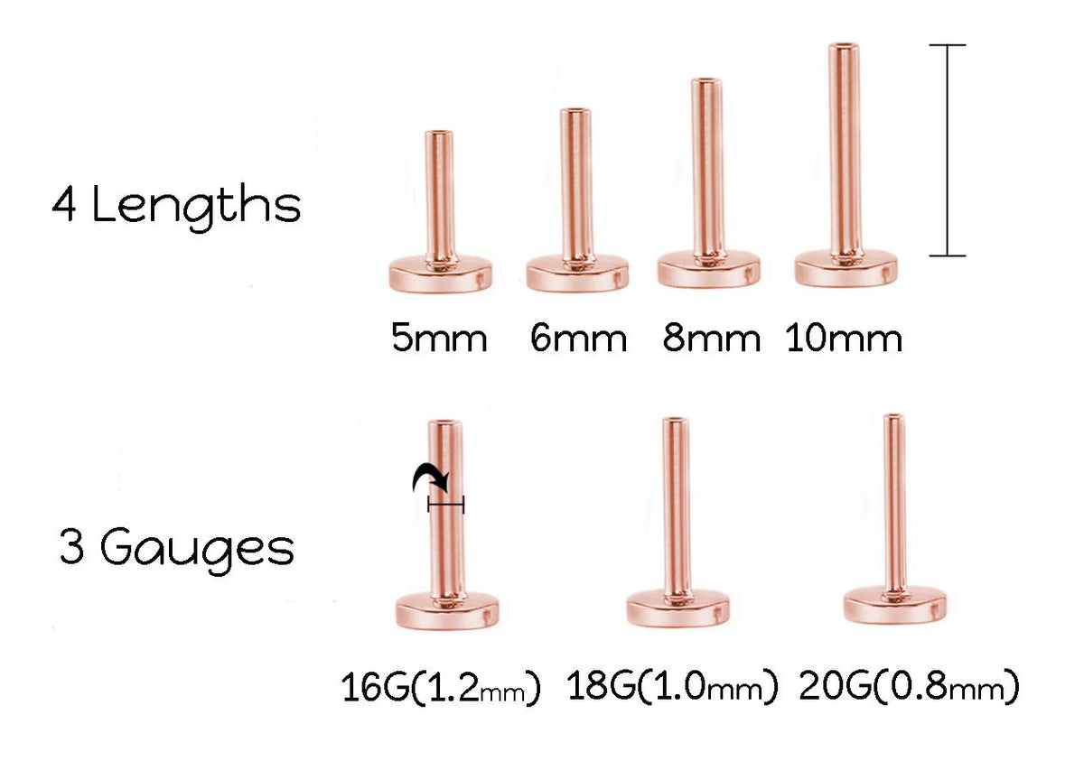 Black CZ Threadless Rose Gold Stud Earring • Tiny Tragus Flat Back • Labret Piercing Stud • Rose Gold PVD Nose Stud • Forward Helix Earring