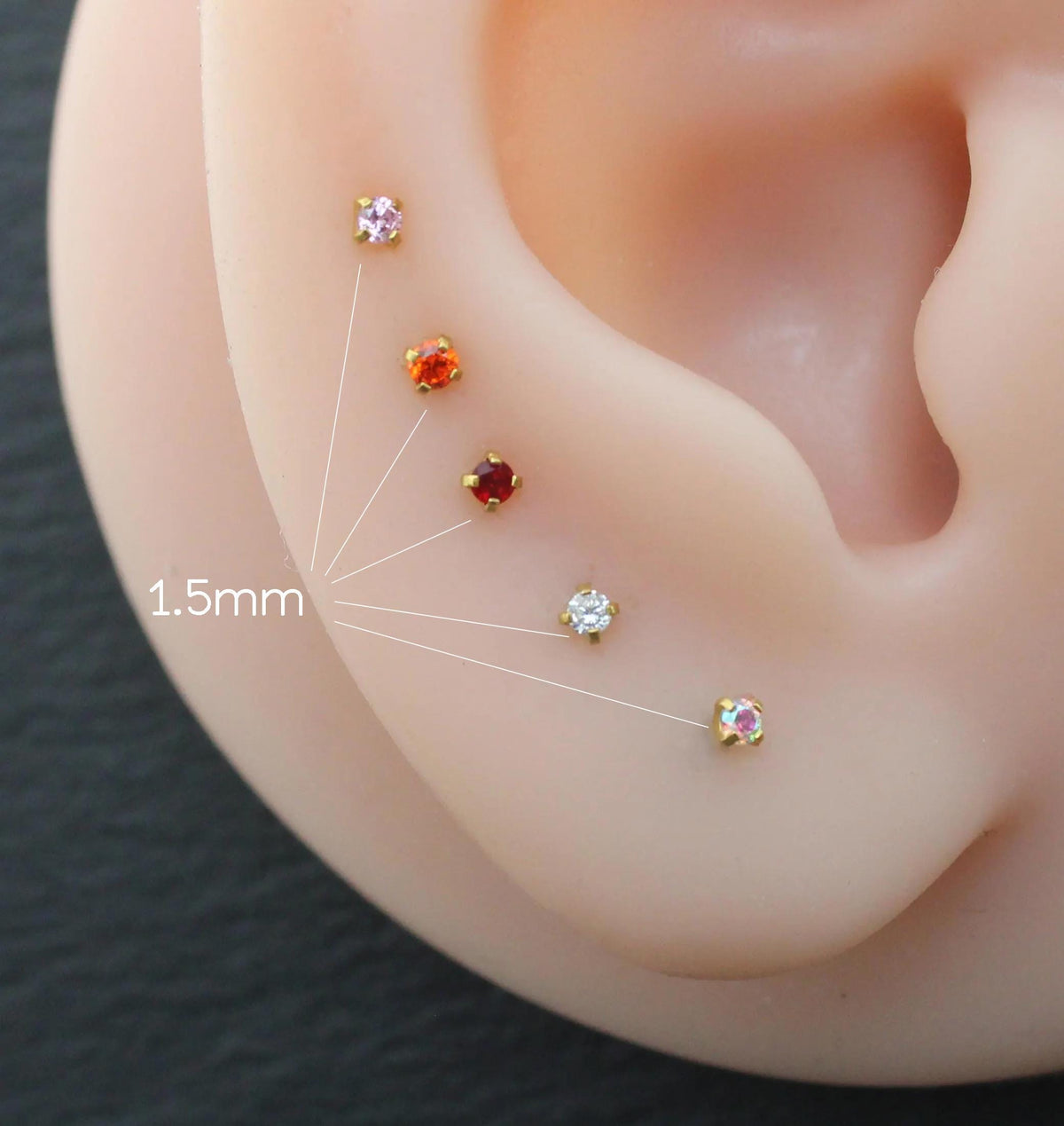 Tiny Flat Back Gold Stud Earring • Threadless Push Pin Flat Back Earring • Threadless Tragus Ear Stack • Petite 1.5mm CZ Gold Forward Helix