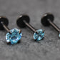 Aqua Threadless Push Pin Flat Back Earring - Tragus Piercing Stud - Labret Stud Earring Stack - Helix Earring - Black Nose Ring