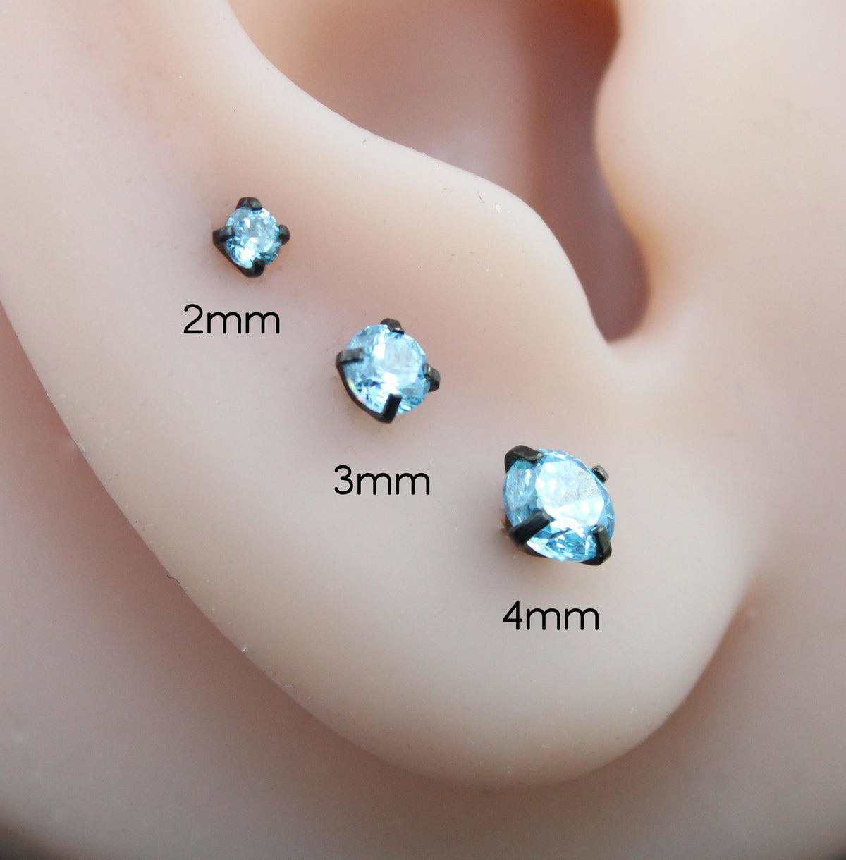Aqua Threadless Stud Earring - Tragus Piercing Flat Back Push Pin Earring - Labret Stud Earring Stack - Helix Earring - Black Nose Ring