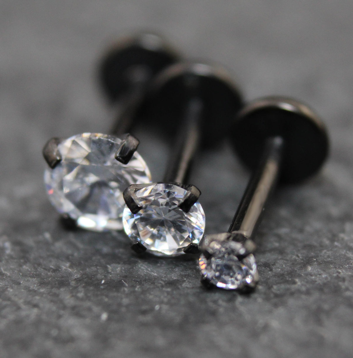 Clear Cubic Zirconia Threadless Stud Earring • Black Nose Ring • Tragus Earring Stack Labret Stud Earring Black Crystal Stud Earring