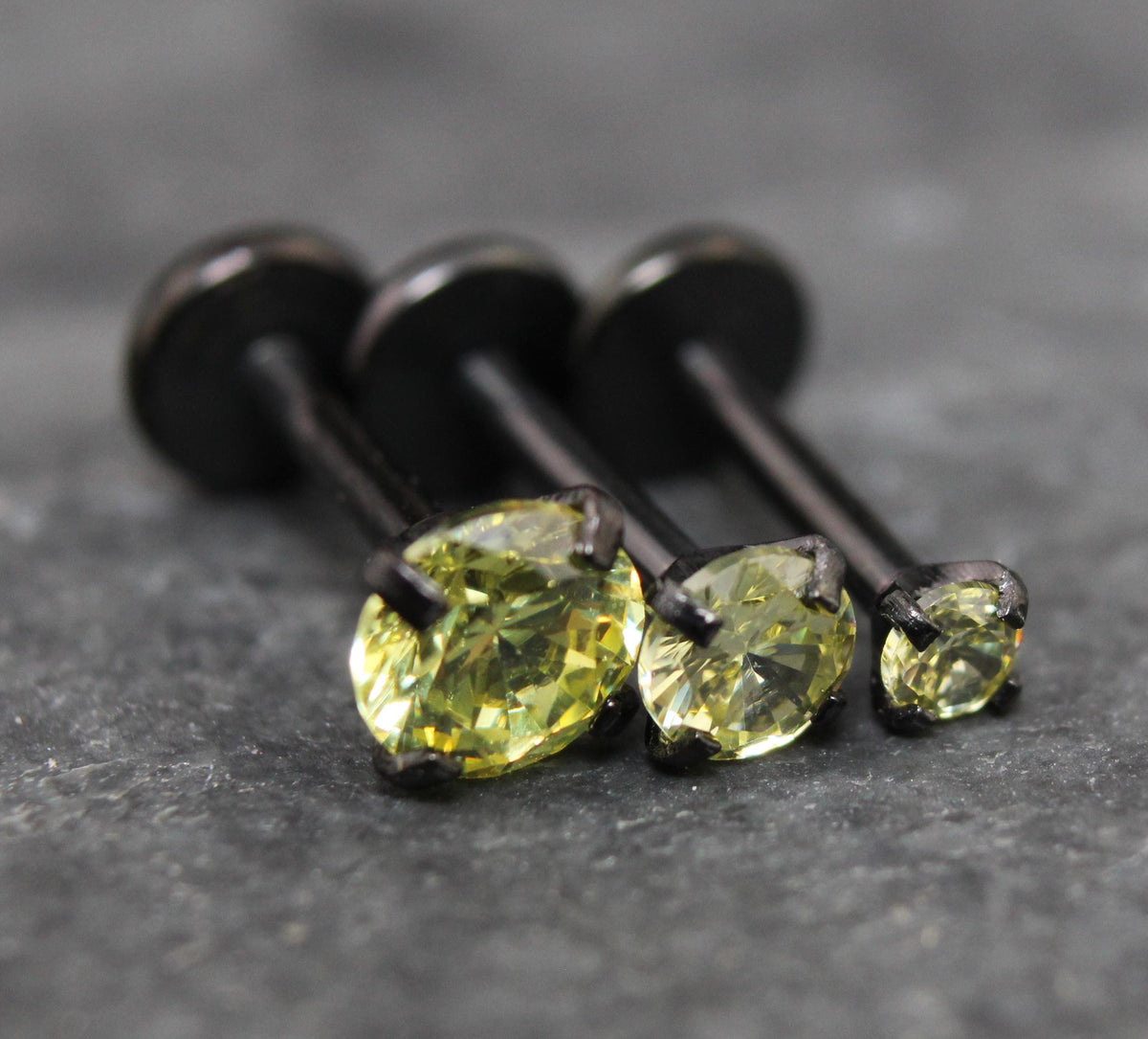 Olive Green Black PVD  Stud Earring • Threadless Stud Earring • Push Pin Flat Labret Back Earring • Black Nose Ring • Tragus Earring Stack