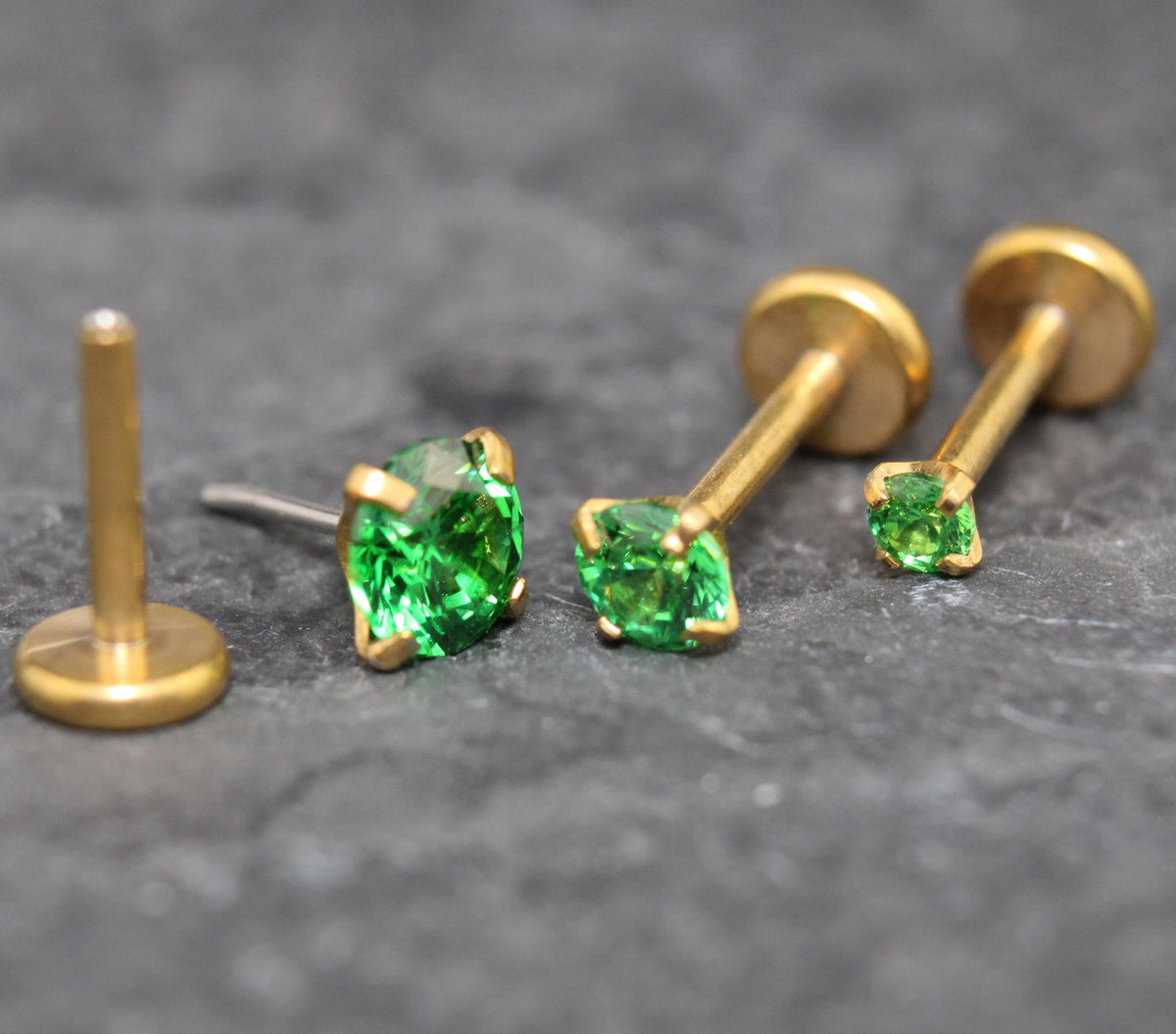 Tiny Green Gold Flat Back Stud Earring • Gold PVD Nose Ring • Tragus Piercing Stud • Threadless Push Pin Flat Back Earring • Forward Helix
