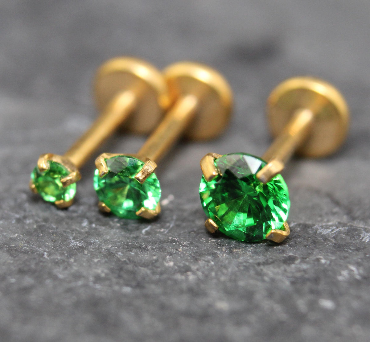 Tiny Green Gold Flat Back Stud Earring • Gold PVD Nose Ring • Tragus Piercing Stud • Threadless Push Pin Flat Back Earring • Forward Helix