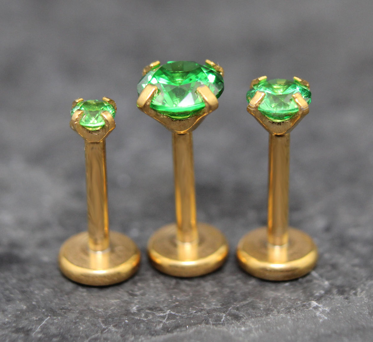 Tiny Green Gold Threadless Stud Earring • Gold Nose Ring • Tragus Piercing Stud • Push Pin Flat Back Earring • Forward Helix Cartilage Stud