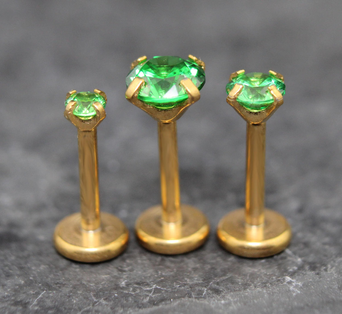Tiny Green Gold Flat Back Stud Earring • Gold PVD Nose Ring • Tragus Piercing Stud • Threadless Push Pin Flat Back Earring • Forward Helix