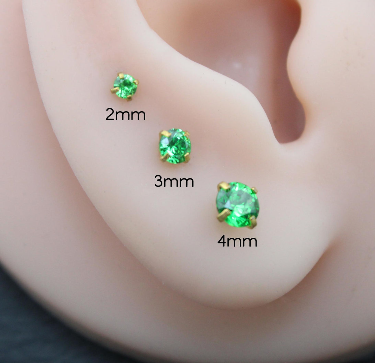 Tiny Green Gold Threadless Stud Earring • Gold Nose Ring • Tragus Piercing Stud • Push Pin Flat Back Earring • Forward Helix Cartilage Stud