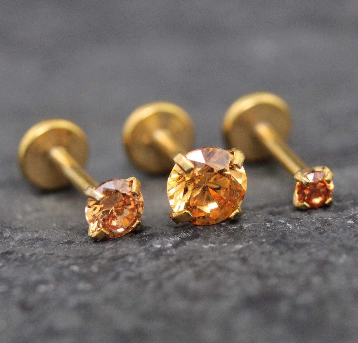 Champagne Stone Threadless Stud Earring • Surgical Steel Stud Earring • Tragus Piercing Stud • Flat Back Stud • Forward Helix Cartilage Stud