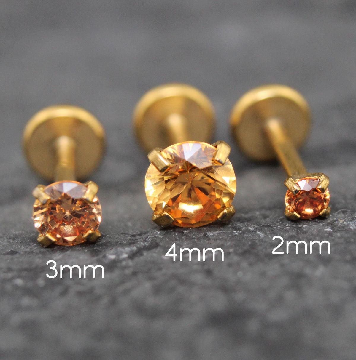 Champagne Stone Threadless Stud Earring • Surgical Steel Stud Earring • Tragus Piercing Stud • Flat Back Stud • Forward Helix Cartilage Stud