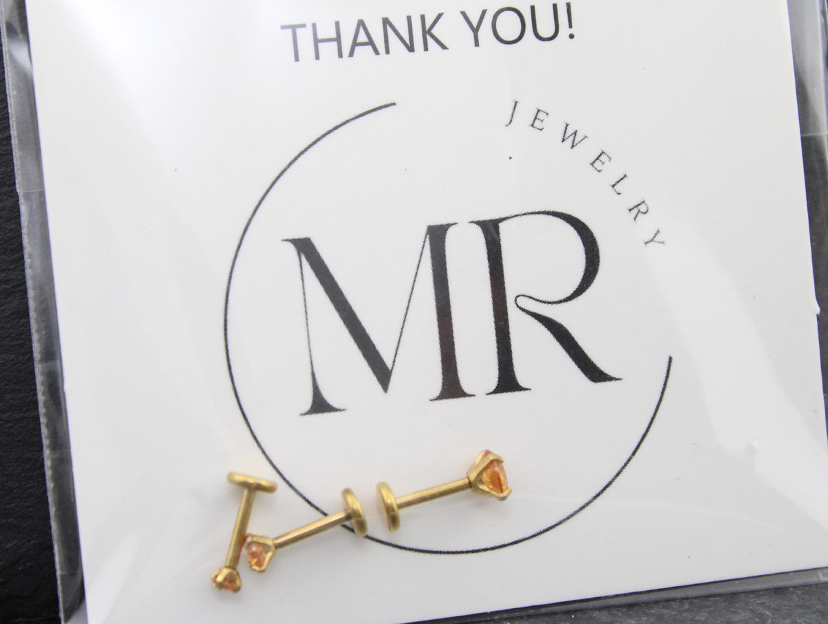 Champagne Stone Threadless Stud Earring • Surgical Steel Stud Earring • Tragus Piercing Stud • Flat Back Stud • Forward Helix Cartilage Stud