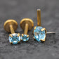 Gold Aqua Threadless Stud Earring • Aqua Stone Nose Ring • Tragus Piercing Stud • Flat Back Earring • Forward Helix Cartilage Stud