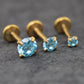 Gold Aqua Threadless Stud Earring • Aqua Stone Nose Ring • Tragus Piercing Stud • Flat Back Earring • Forward Helix Cartilage Stud