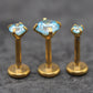 Gold Aqua Threadless Stud Earring • Aqua Stone Nose Ring • Tragus Piercing Stud • Flat Back Earring • Forward Helix Cartilage Stud