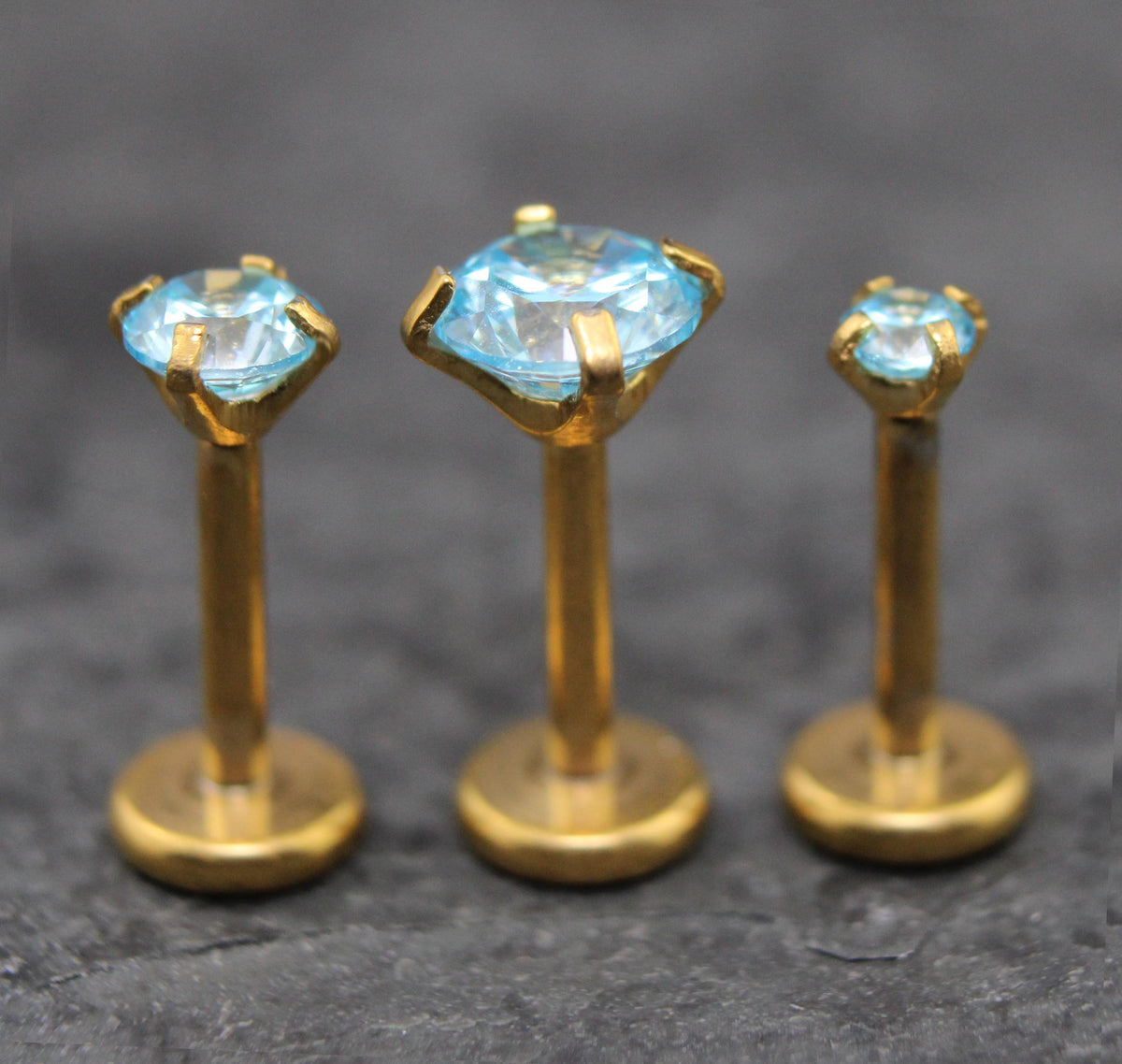 Gold Aqua Threadless Stud Earring • Aqua Stone Nose Ring • Tragus Piercing Stud • Flat Back Earring • Forward Helix Cartilage Stud