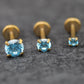 Gold Aqua Threadless Stud Earring • Aqua Stone Nose Ring • Tragus Piercing Stud • Flat Back Earring • Forward Helix Cartilage Stud