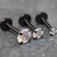 Unique AB Crystal Threadless Push Pin Flat Back Earring - Tragus Piercing Stud - Labret Stud Earring Stack - Helix Earring - Black Nose Ring