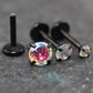 Unique AB Crystal Threadless Push Pin Flat Back Earring - Tragus Piercing Stud - Labret Stud Earring Stack - Helix Earring - Black Nose Ring