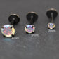 Unique AB Crystal Threadless Push Pin Flat Back Earring - Tragus Piercing Stud - Labret Stud Earring Stack - Helix Earring - Black Nose Ring