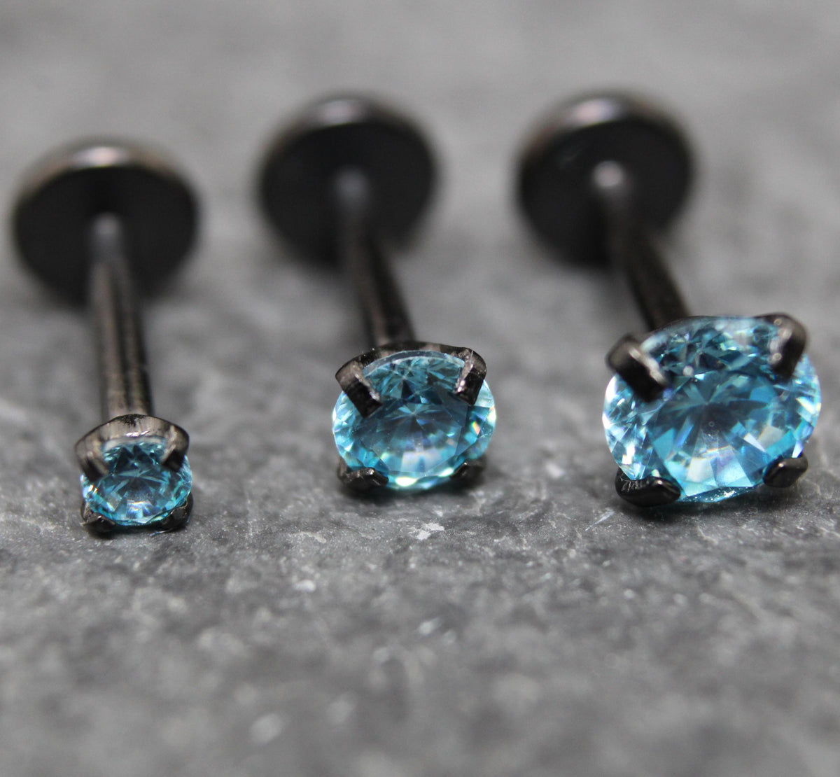Aqua Threadless Stud Earring - Tragus Piercing Flat Back Push Pin Earring - Labret Stud Earring Stack - Helix Earring - Black Nose Ring