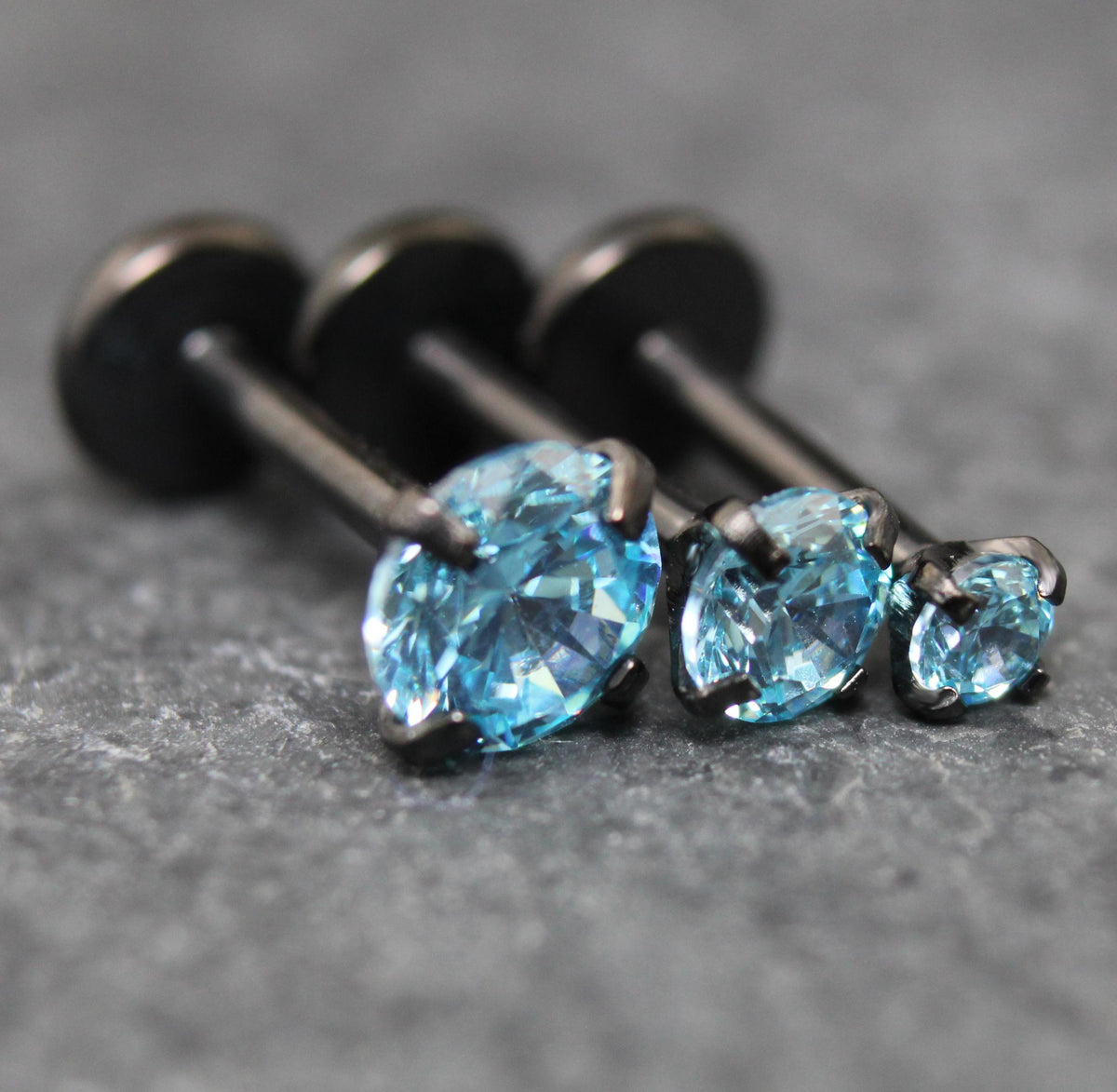 Aqua Threadless Stud Earring - Tragus Piercing Flat Back Push Pin Earring - Labret Stud Earring Stack - Helix Earring - Black Nose Ring