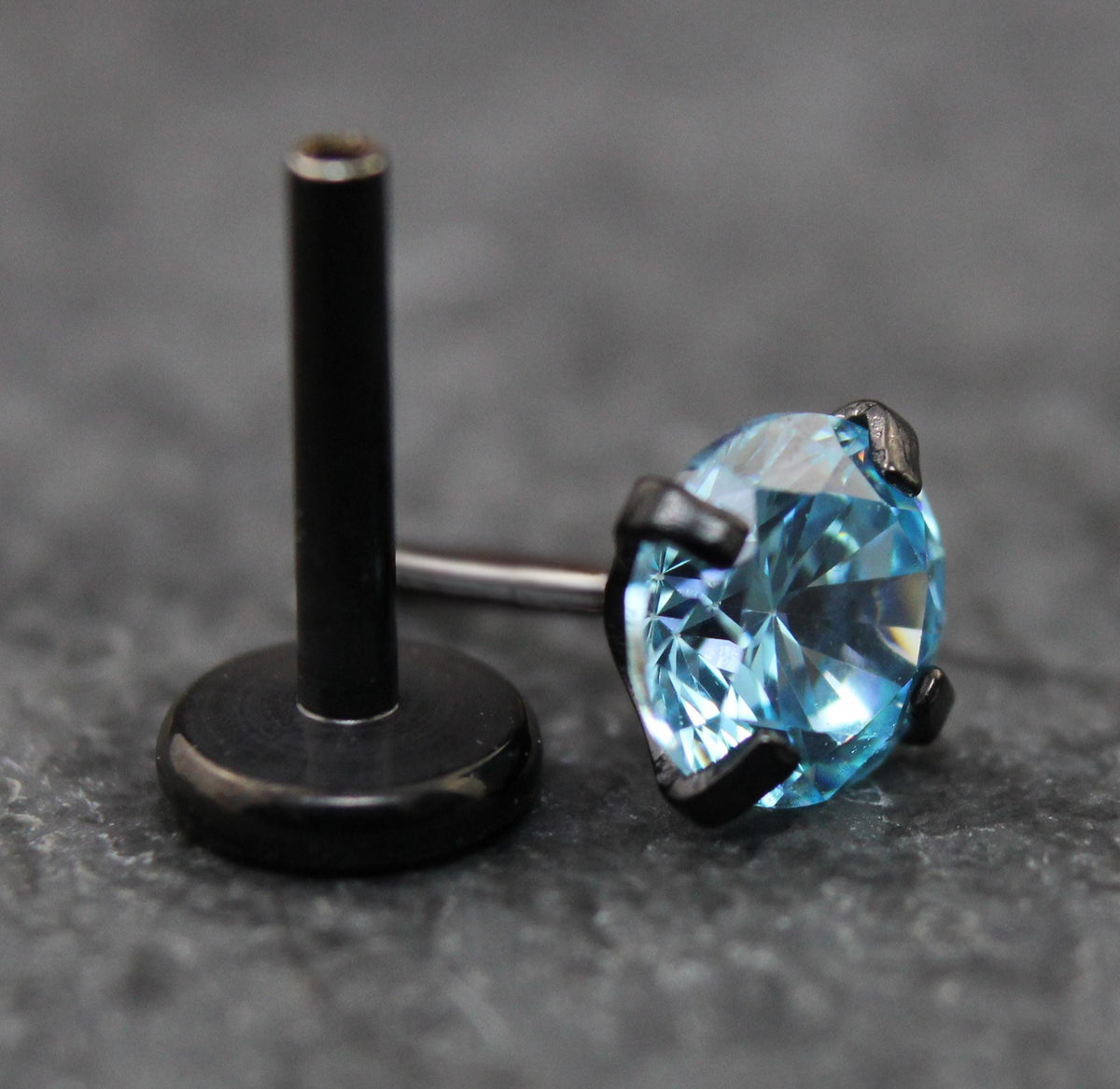 Aqua Threadless Push Pin Flat Back Earring - Tragus Piercing Stud - Labret Stud Earring Stack - Helix Earring - Black Nose Ring