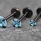 Aqua Threadless Push Pin Flat Back Earring - Tragus Piercing Stud - Labret Stud Earring Stack - Helix Earring - Black Nose Ring