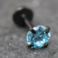 Aqua Threadless Stud Earring - Tragus Piercing Flat Back Push Pin Earring - Labret Stud Earring Stack - Helix Earring - Black Nose Ring