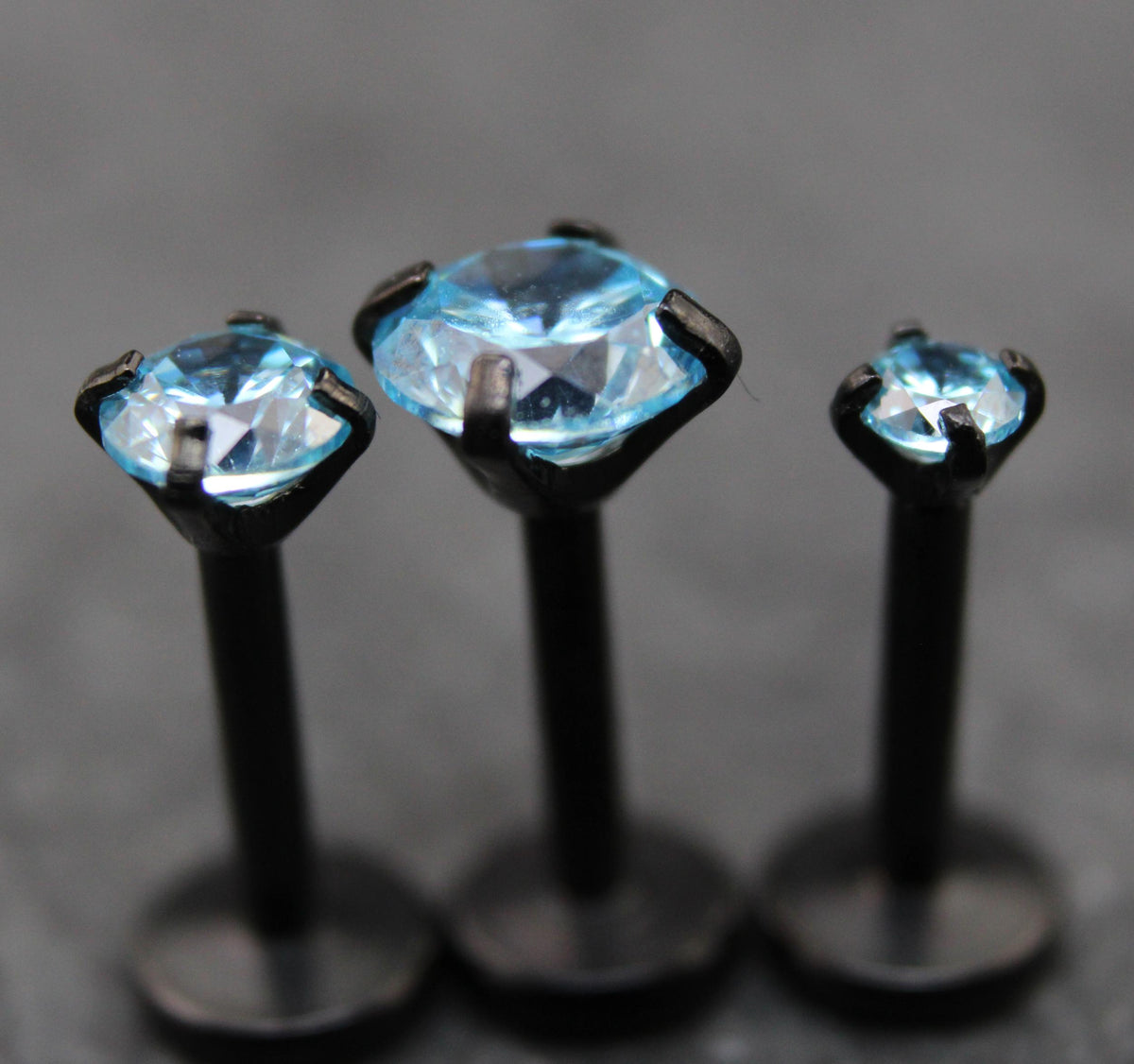 Aqua Threadless Stud Earring - Tragus Piercing Flat Back Push Pin Earring - Labret Stud Earring Stack - Helix Earring - Black Nose Ring