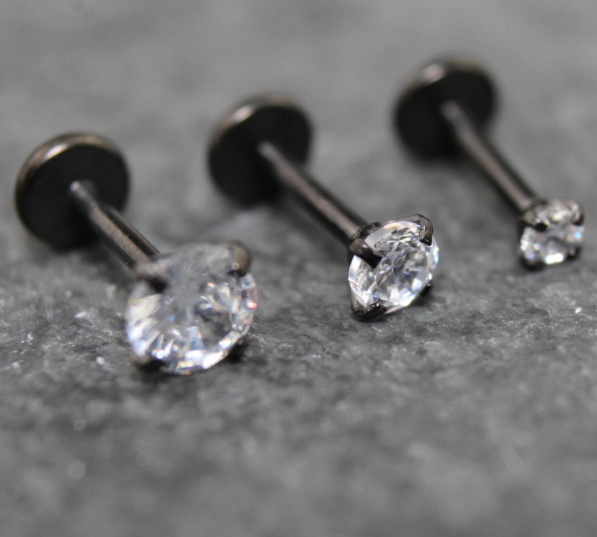 Clear Cubic Zirconia Threadless Stud Earring • Black Nose Ring • Tragus Earring Stack Labret Stud Earring Black Crystal Stud Earring