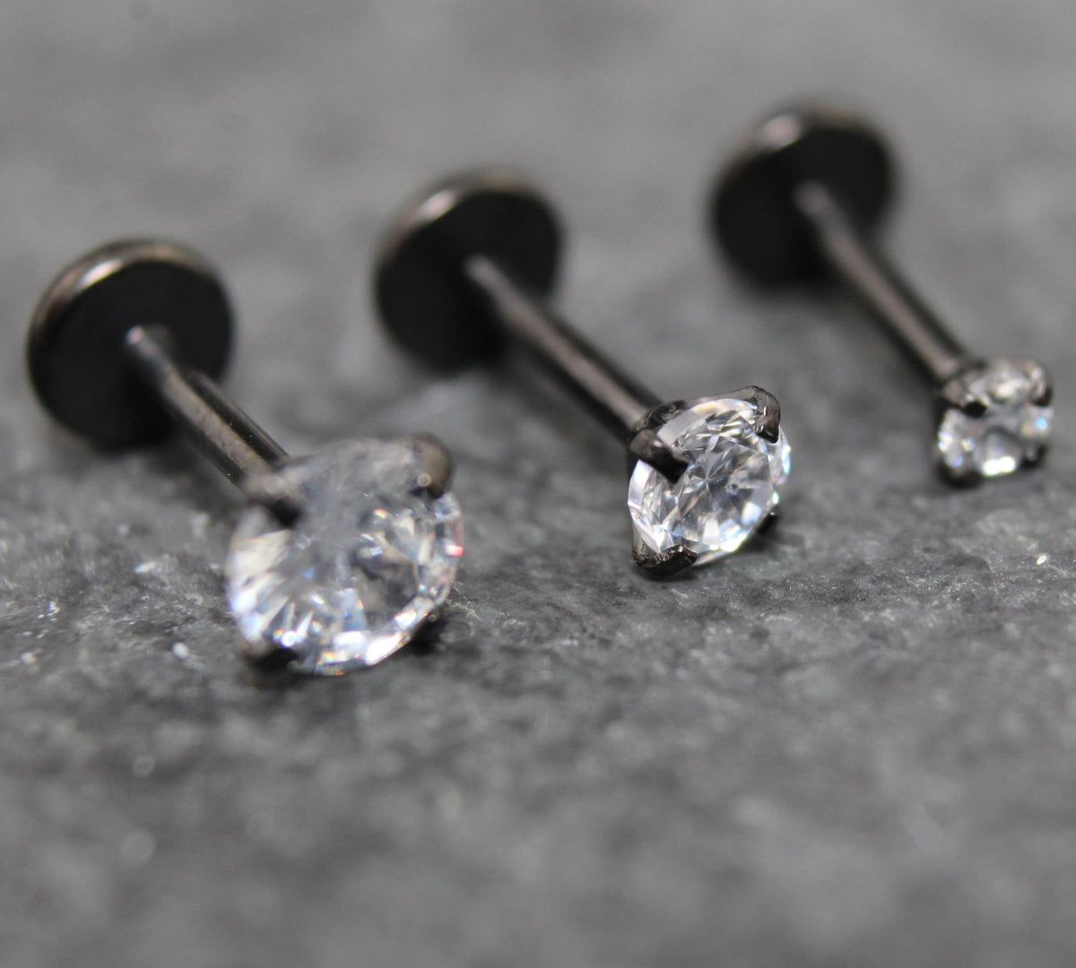 Black Cubic Zirconia Push Pin Stud Earring • Black Nose Ring • Tragus Earring Stack Threadless Stud • Black Crystal Stud Cartilage Earring