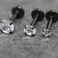Clear Cubic Zirconia Threadless Stud Earring • Black Nose Ring • Tragus Earring Stack Labret Stud Earring Black Crystal Stud Earring