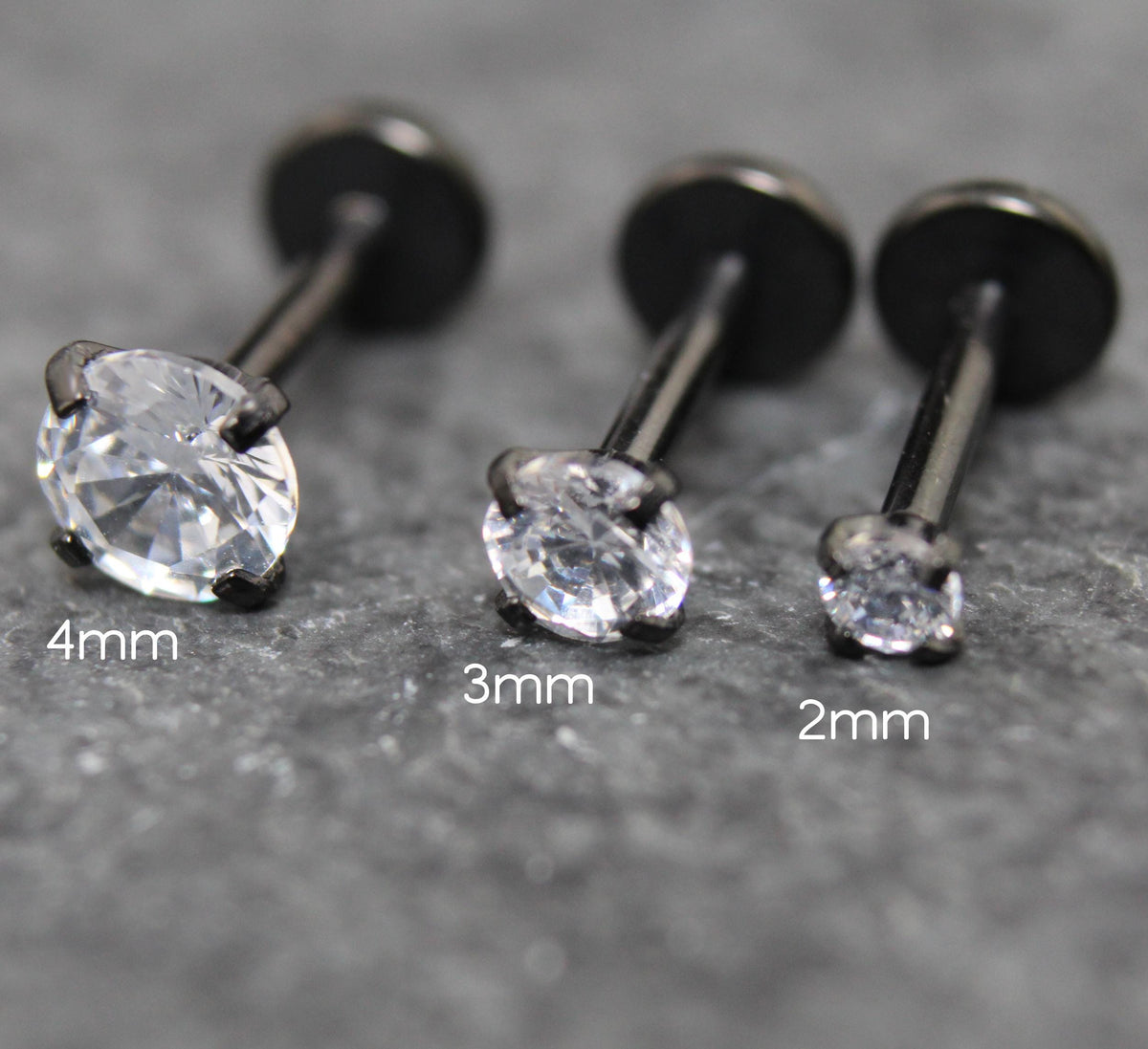 Clear Cubic Zirconia Threadless Stud Earring • Black Nose Ring • Tragus Earring Stack Labret Stud Earring Black Crystal Stud Earring