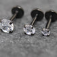 Clear Cubic Zirconia Threadless Stud Earring • Black Nose Ring • Tragus Earring Stack Labret Stud Earring Black Crystal Stud Earring