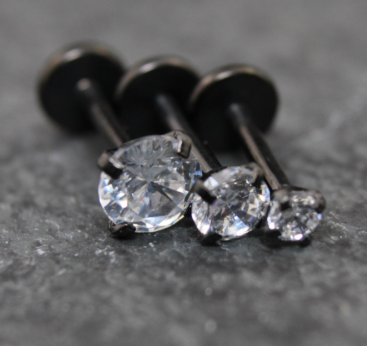 Black Cubic Zirconia Push Pin Stud Earring • Black Nose Ring • Tragus Earring Stack Threadless Stud • Black Crystal Stud Cartilage Earring