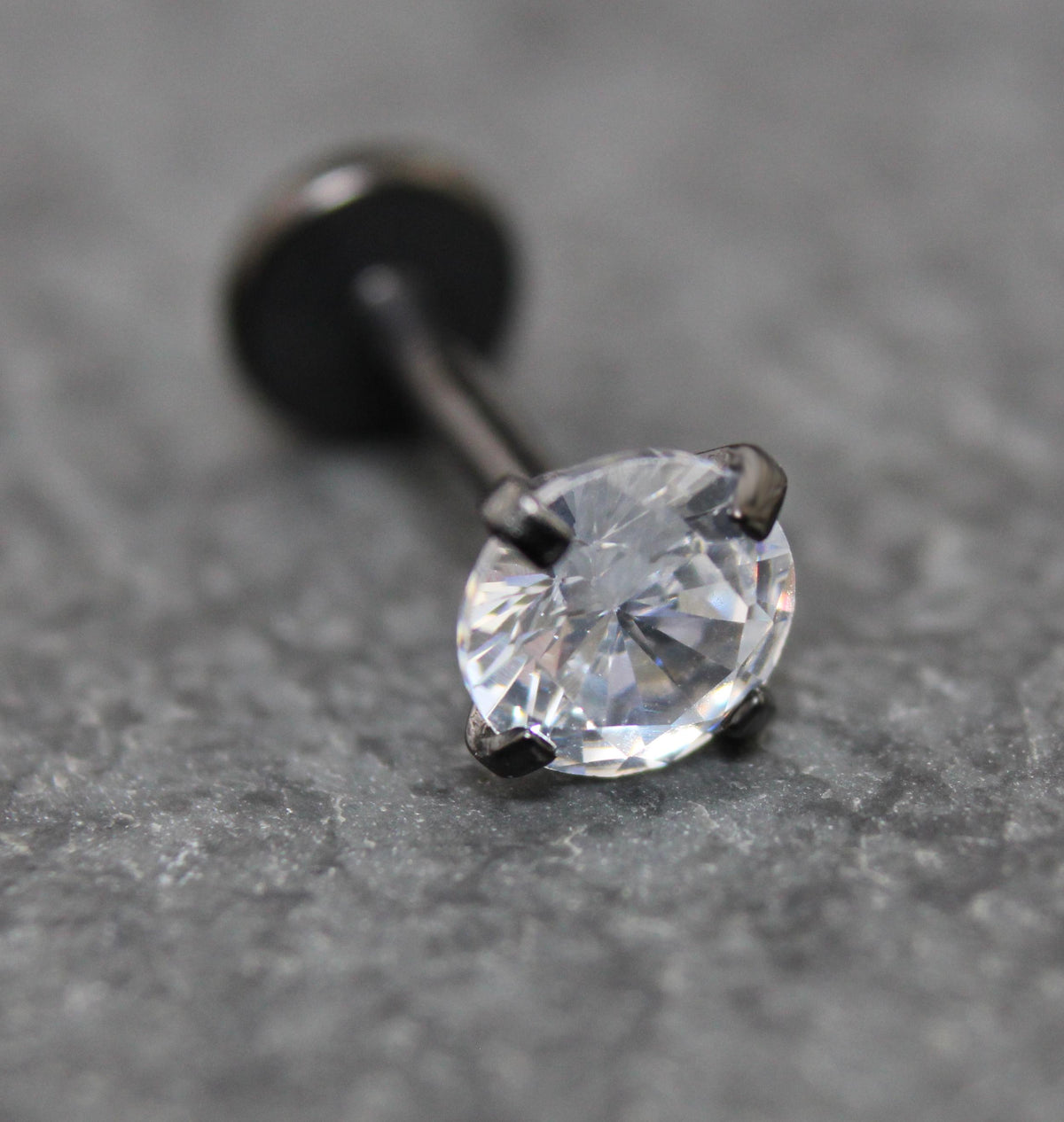 Clear Cubic Zirconia Threadless Stud Earring • Black Nose Ring • Tragus Earring Stack Labret Stud Earring Black Crystal Stud Earring