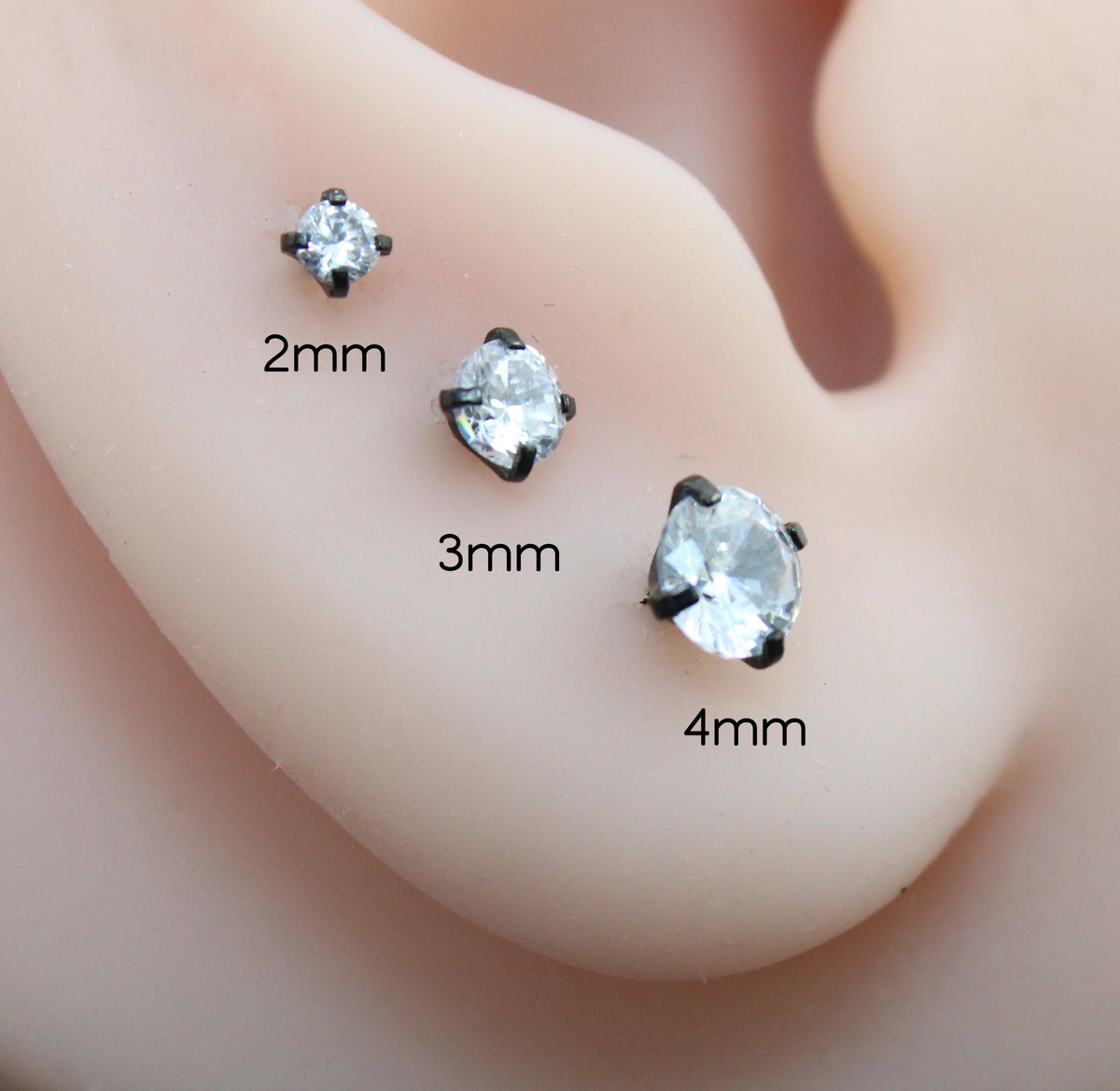 Black Cubic Zirconia Push Pin Stud Earring • Black Nose Ring • Tragus Earring Stack Threadless Stud • Black Crystal Stud Cartilage Earring