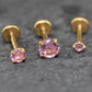 Gold Threadless Pink CZ Stud Earrings ~ Push Pin Nose Ring ~ Tragus Piercing Stud ~ Labret Cartilage Flat Back Comfortable Earring Stack